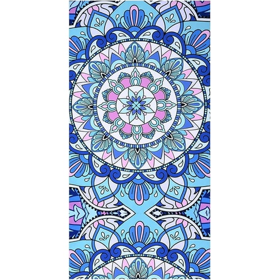 Mandala Beach Towel, Oversized, Boho Bohemian Design, Soft, Quick Dry, Super Absorbent, Thin, for Pool, Swim, Travel, Bath, Unique Blue Mandala Gifts for Women, Kids