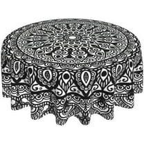 Mandala Black and White Waterproof Picnic Patio Party Round Table Cloth Cover Decorations Fabric 60 Inch Circular Tablecloth for 20-47 Inch Home Dining Room Kitchen Decor