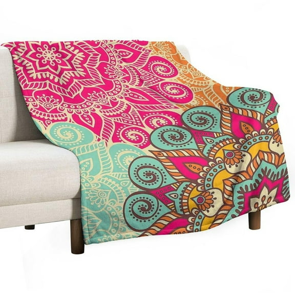 Mandala Blanket Fleece Throw for Bed Sofa Travel and Camping, Super Soft Cozy Fluffy Plush Blanket for All Seasons