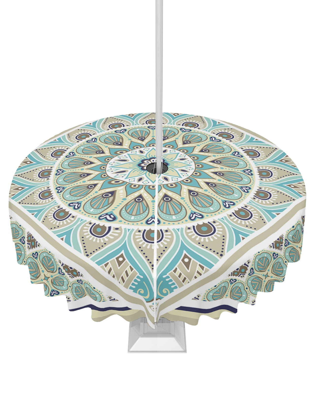 Mandala Bohemian Outdoor Tablecloth with Umbrella Hole Zippered