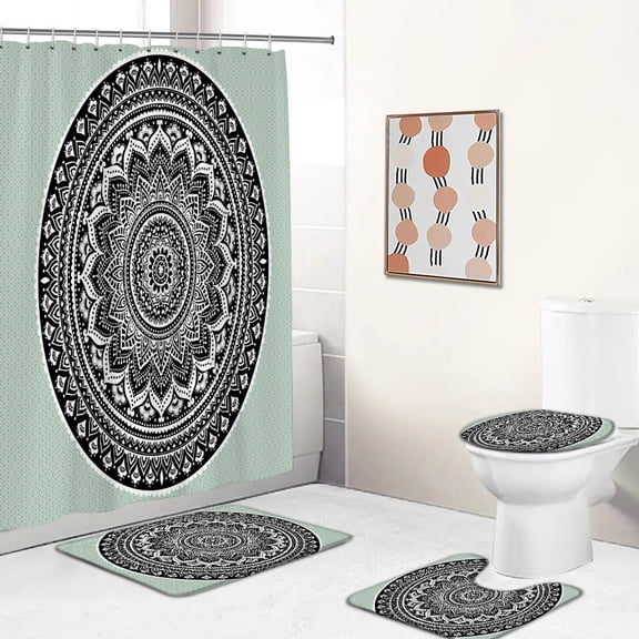 Mandala Bohemian style Print Fabric Shower Curtains Bathroom Curtain Set Boho Anti-skid Rugs Carpet Toilet Cover Bath Mat Sets