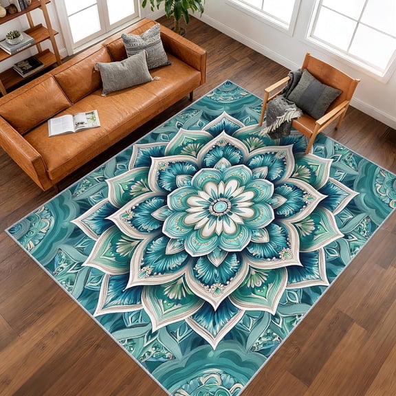 Mandala Boho Area Rugs, Multicolor Indian Bohemian Hippie Pattern Carpet, Washable Non Slip Low Pile Soft Rug for Living Room Bedroom Decor Mat 2x3ft