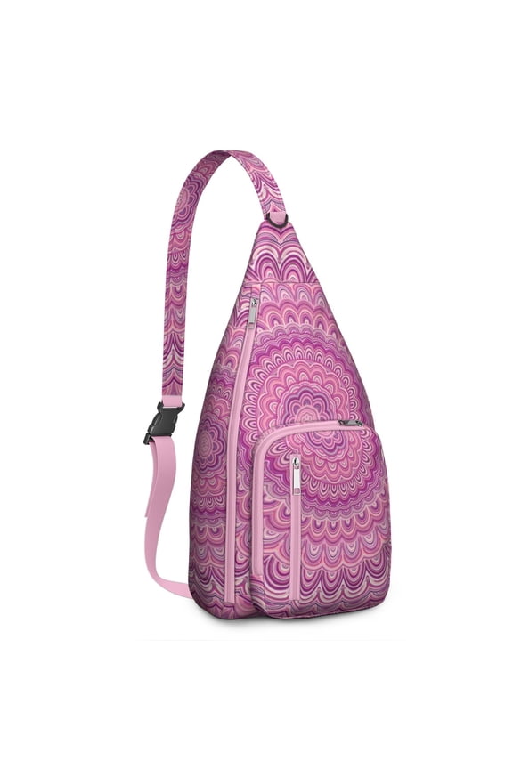 Mandala Boho Sling Backpack – Trippy Geometric Meditation Daypack with Psychedelic Floral Design, Ethnic Zen Pattern Crossbody Bag for Yoga, Hiking & Mindful Travel