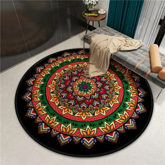 Mandala Carpet Round Bedroom Floor Mat for Living Room Kitchen Bedroom rative Anti-Slip Round Area Rug Chair Mat Alfombra