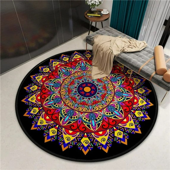 Mandala Carpet Round Bedroom Floor Mat for Living Room Kitchen Bedroom rative Anti-Slip Round Area Rug Chair Mat Alfombra