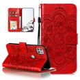 thumbnail image 1 of Mandala Case for Moto G 5G 2020, Premium Leather Flip Wallet Card Slots Magnetic Stand Protective Ultra Slim Shockproof Case with Lanyard, Embossed Flip Cover - Red, 1 of 17
