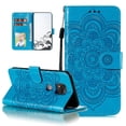 thumbnail image 1 of Mandala Case for Moto G Power 2021, Premium Leather Flip Wallet Card Slots Magnetic Stand Protective Ultra Slim Shockproof Case with Lanyard, Embossed Flip Cover - Blue, 1 of 18