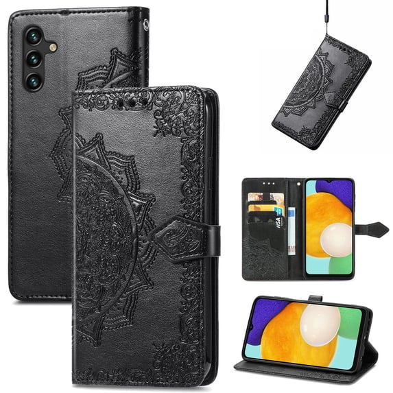 Mandala Case for Samsung Galaxy A14 5G, Premium Leather Flip Wallet Card Slots Magnetic Stand Protective Ultra Slim Shockproof Case with Lanyard, Embossed Flip Cover For Samsung Galaxy A14 5G,
Black