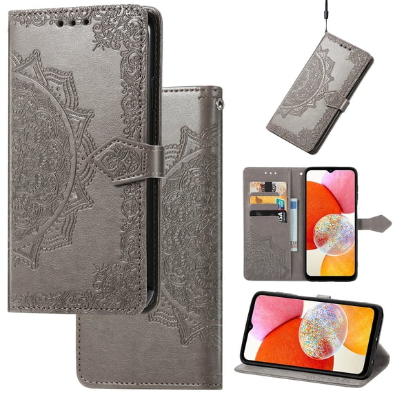 Mandala Case for Samsung Galaxy A32 4G, Premium Leather Flip Wallet Card Slots Magnetic Stand Protective Ultra Slim Shockproof Case with Lanyard, Embossed Flip Cover For Samsung Galaxy A32 4G,
Gray