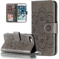 thumbnail image 1 of Mandala Case for iPhone 7 Plus iPhone 8 Plus, Premium Leather Flip Wallet Card Slots Magnetic Stand Protective Ultra Slim Case with Lanyard, Embossed Flip Cover-Gray, 1 of 16