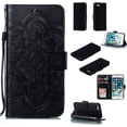 thumbnail image 1 of Mandala Case for iPhone 7 Plus iPhone 8 Plus, Premium Leather Flip Wallet Card Slots Magnetic Stand Protective Ultra Slim Case with Lanyard, Embossed Flip Cover-Black, 1 of 16