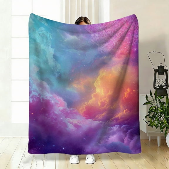 Mandala Cloud-Bohemian-Themed Polyester Flannel Blanket – Soft, Warm Throw for Bed, Sofa, Travel, Camping – 3 Sizes