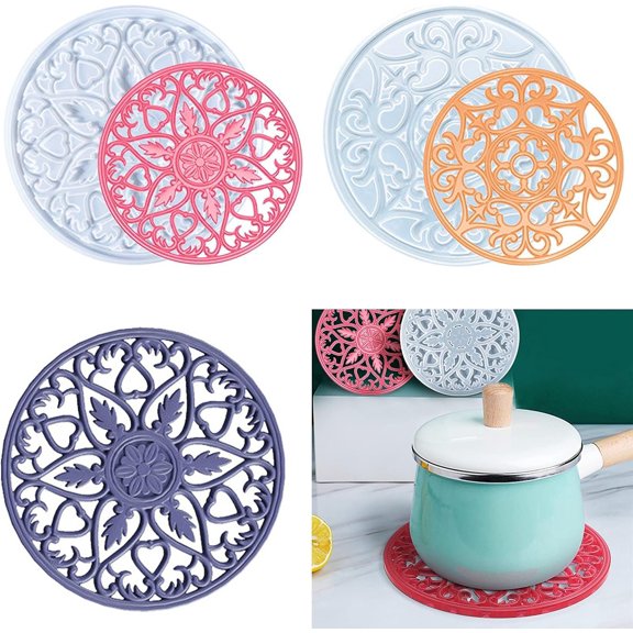 Mandala Coaster  Molds 2 count Large  Coaster Molds for Hollow Flower Tray Epoxy  Geode Design Shiny Molds for  Decoration Coaster  Casting Mold Set