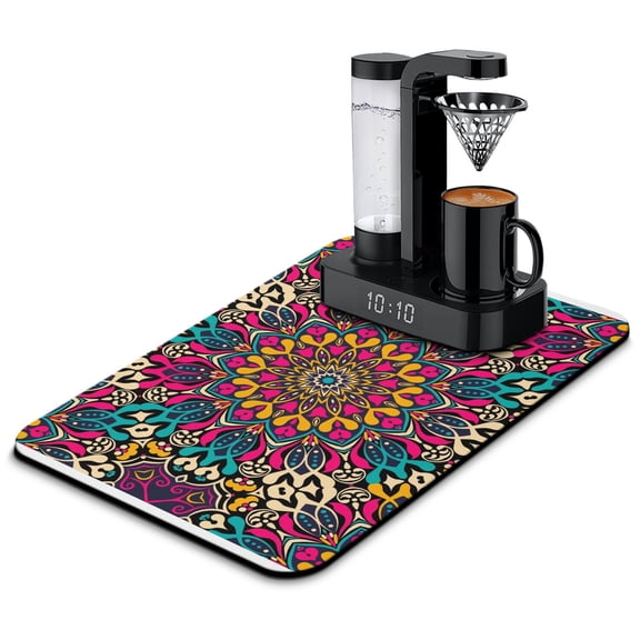 Mandala Coffee Station Mat - Absorbent Drying Mat for Coffee Machine with Folk Style Design