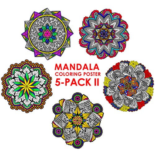 Mandala Coloring Poster 5-Pack #2-22 x 22 Inch Mandala Coloring Posters - Super Detailed Coloring Project for Kids and Adults