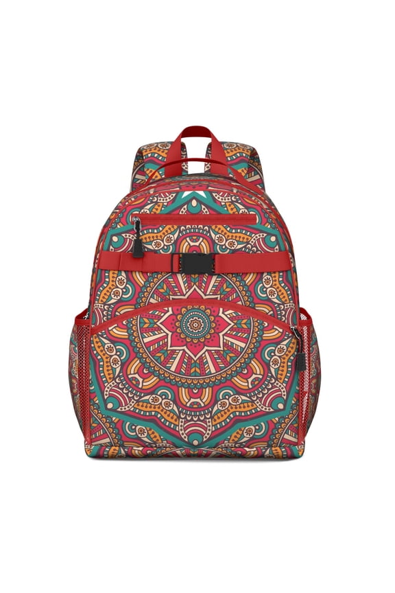 Mandala Cosmic Spiritual Spirituality School Backpack Adjustable Padded Straps Chest Strap Large Capacity Water-Resistant Backpack