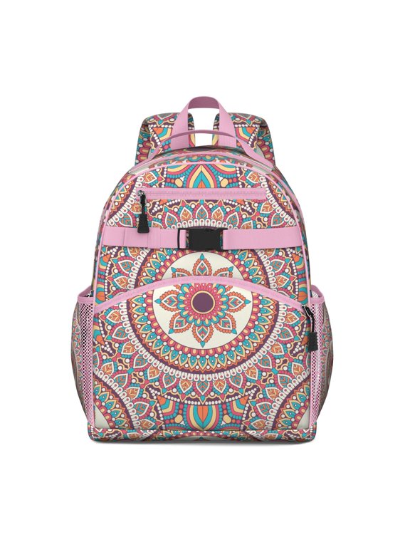 Mandala Cosmic Spiritual Spirituality School Backpack Adjustable Padded Straps Chest Strap Large Capacity Water-Resistant Backpack