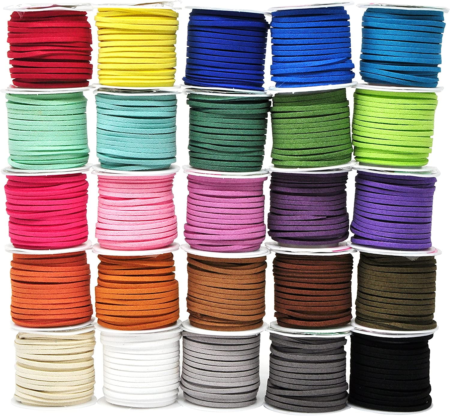 Mandala Crafts 138 Yards 2.65mm 25 Assorted Faux Suede Cord - Flat Vegan Leather Cord for Jewelry Making Beading - Leather String Cord Leather Lace for Necklace Bracelet 25 Assorted Color 2.65mm 138 Yards