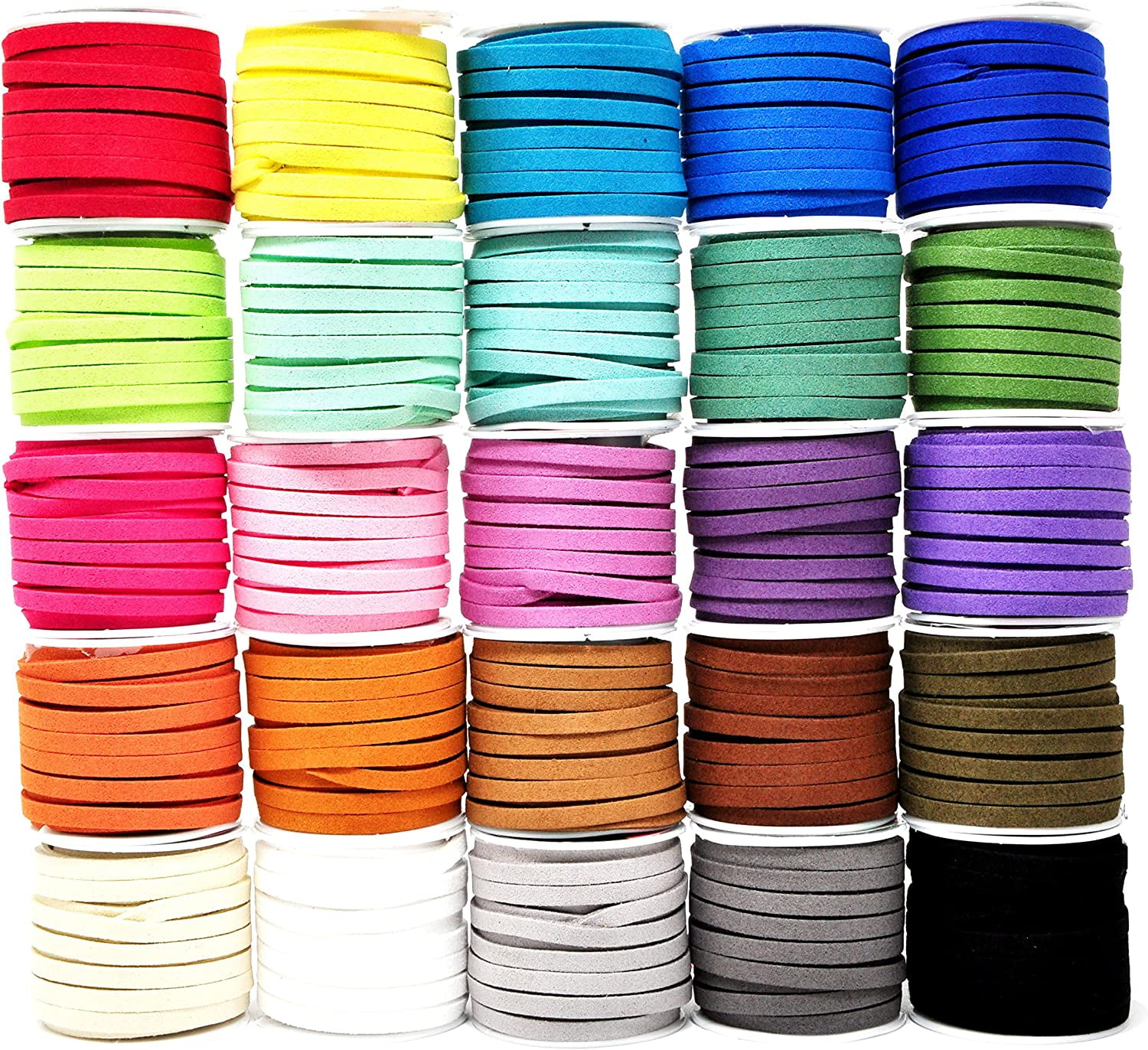 Mandala Crafts 138 Yards 5mm Assorted Faux Suede Cord - Flat Vegan Leather Cord for Jewelry Making Beading - Leather String Cord Leather Lace for Necklace Bracelet 25 Assorted Color