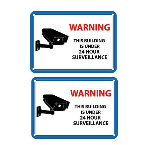 Mandala Crafts 24 Hour Video Surveillance Sign, Security Camera Sign, Rectangular Aluminum Warning Sign for Outdoors, Homes, Businesses, CCTV Recording 2-Pack Blue