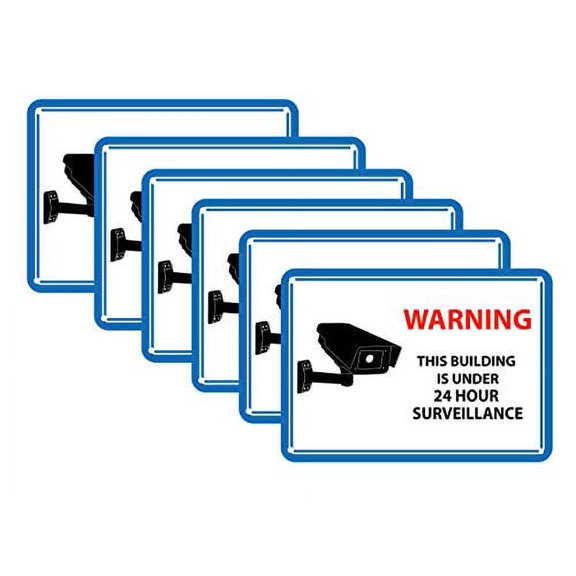 Mandala Crafts 24 Hour Video Surveillance Sign, Security Camera Sign, Rectangular Aluminum Warning Sign for Outdoors, Homes, Businesses, CCTV Recording 6-Pack Blue