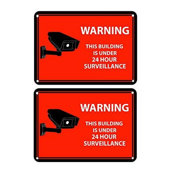 Mandala Crafts 24 Hour Video Surveillance Sign, Security Camera Sign, Rectangular Aluminum Warning Sign for Outdoors, Homes, Businesses, CCTV Recording 2-Pack Red