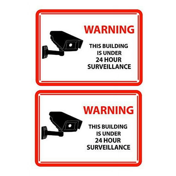 Mandala Crafts 24 Hour Video Surveillance Sign, Security Camera Sign, Rectangular Aluminum Warning Sign for Outdoors, Homes, Businesses, CCTV Recording 2-Pack White