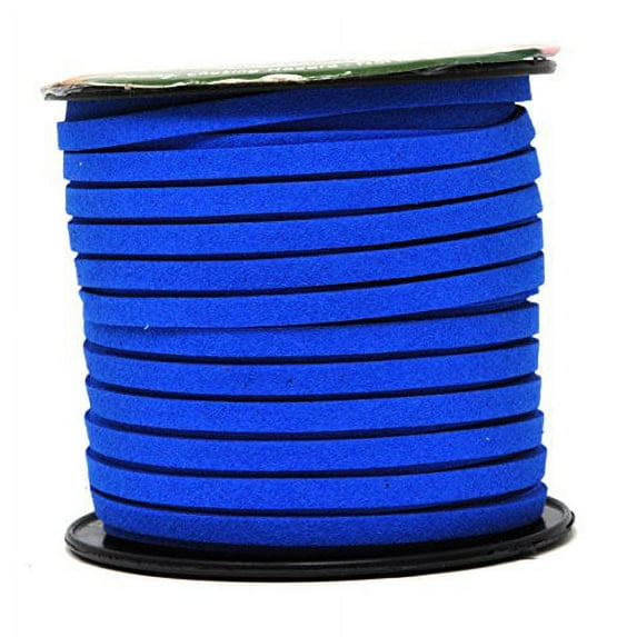 Mandala Crafts 50 Yards 5mm Wide Jewelry Making Flat Micro Fiber Lace Faux Suede Leather Cord (5mm, Blue)