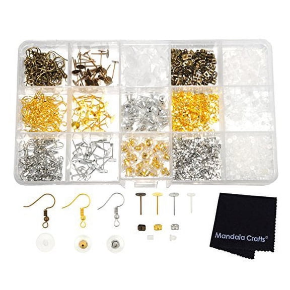Mandala Crafts Clasp Crimp Jump Ring Screw Back Earring Hook Jewelry Making Finding Supplies Clear Box Starter Kit (Earring Hooks Posts Backs)