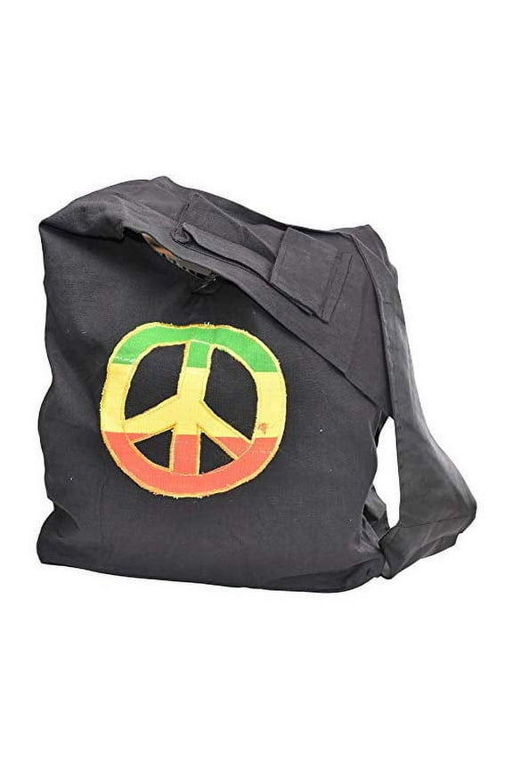 Crossbody Shoulder Boho Bag, Bohemian Hippie Sling Purse for Women, Gifts (Black Peace Sign)