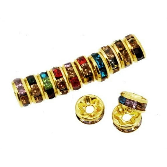 Mandala Crafts Crystal Glass Rondelle Spacer Beads for Jewelry Making, Beading, Crafting; Gold Tone 8mm Multi-Color