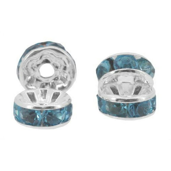 Mandala Crafts Crystal Glass Rondelle Spacer Beads for Jewelry Making, Beading, Crafting; Silver Tone 8mm Turquoise Color