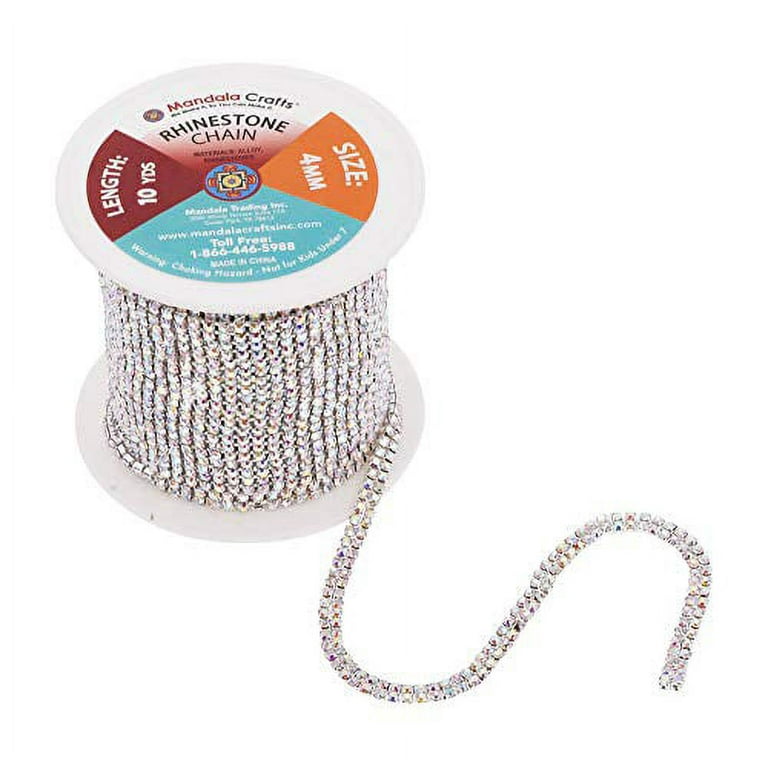 4 mm Silver Crystal Rhinestone Chain for Sewing and Crafts, 3 Rows (3 Yards)