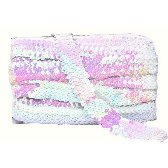 Mandala Crafts Elastic Sequin, Flat Glitter Stretch Bling Paillette Fabric Ribbon, Metallic Appliqué Trim Lace for Dress Embellish, Headband