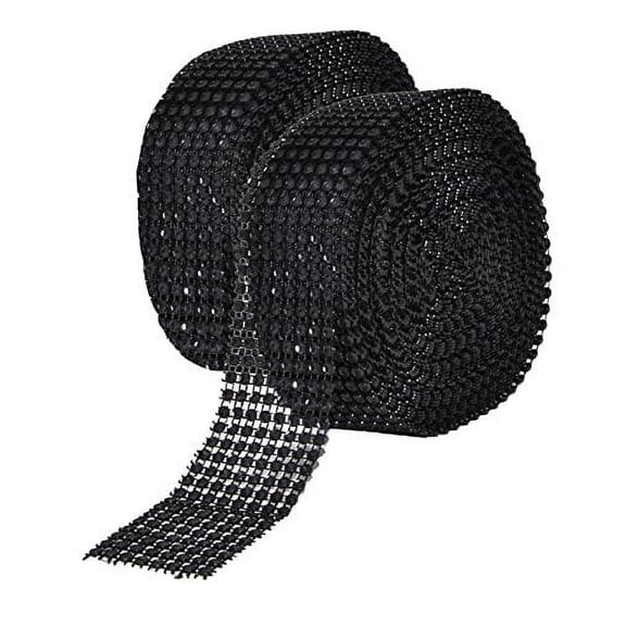 Mandala Crafts Faux Diamond Bling Wrap, Faux Rhinestone Crystal Mesh Ribbon Roll for Wedding, Party, Centerpiece, Cake, Vase Sparkling Decoration (1.5 Inches 8 Rows 20 Yards, Green)