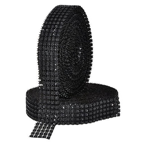 Mandala Crafts Faux Diamond Bling Wrap, Faux Rhinestone Crystal Mesh Ribbon Roll for Wedding, Party, Centerpiece, Cake, Vase Sparkling Decoration (1 Inch 5 Rows 20 Yards 2 Rolls, Pink)