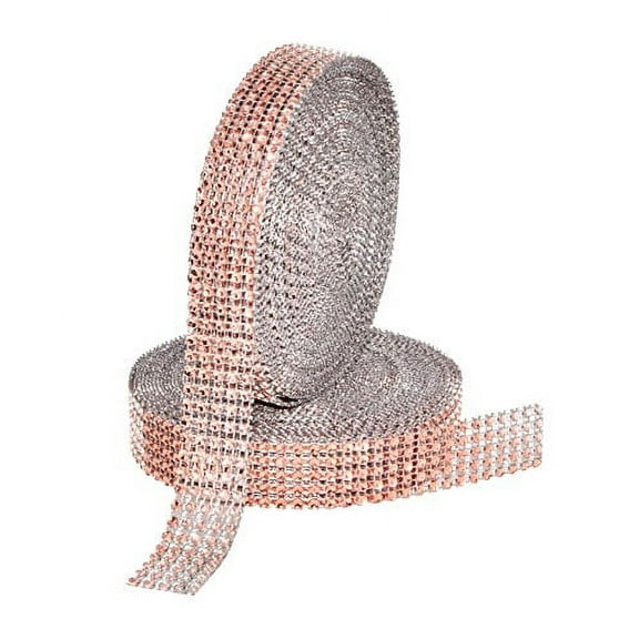 Mandala Crafts Faux Diamond Bling Wrap, Faux Rhinestone Crystal Mesh Ribbon Roll for Wedding, Party, Centerpiece, Cake, Vase Sparkling Decoration (1 Inch 5 Rows 20 Yards 2 Rolls, Champagne)