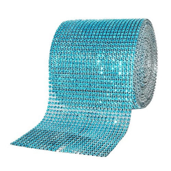 Mandala Crafts Faux Diamond Bling Wrap, Faux Rhinestone Crystal Mesh Ribbon Roll for Wedding, Party, Centerpiece, Cake, Vase Sparkling Decoration (4.75 Inches 24 Rows 10 Yards, Turquoise)
