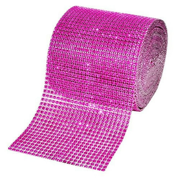 Mandala Crafts Faux Diamond Bling Wrap, Faux Rhinestone Crystal Mesh Ribbon Roll for Wedding, Party, Centerpiece, Cake, Vase Sparkling Decoration (4.75 Inches 24 Rows 10 Yards, Hot Pink)