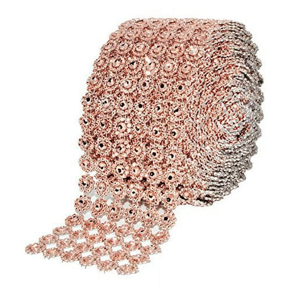 Mandala Crafts Faux Diamond Bling Wrap, Faux Rhinestone Crystal Mesh Ribbon Roll for Wedding, Party, Centerpiece, Cake, Vase Sparkling Decoration (Flower Pattern 4 Inches 10 Yards, Champagne)