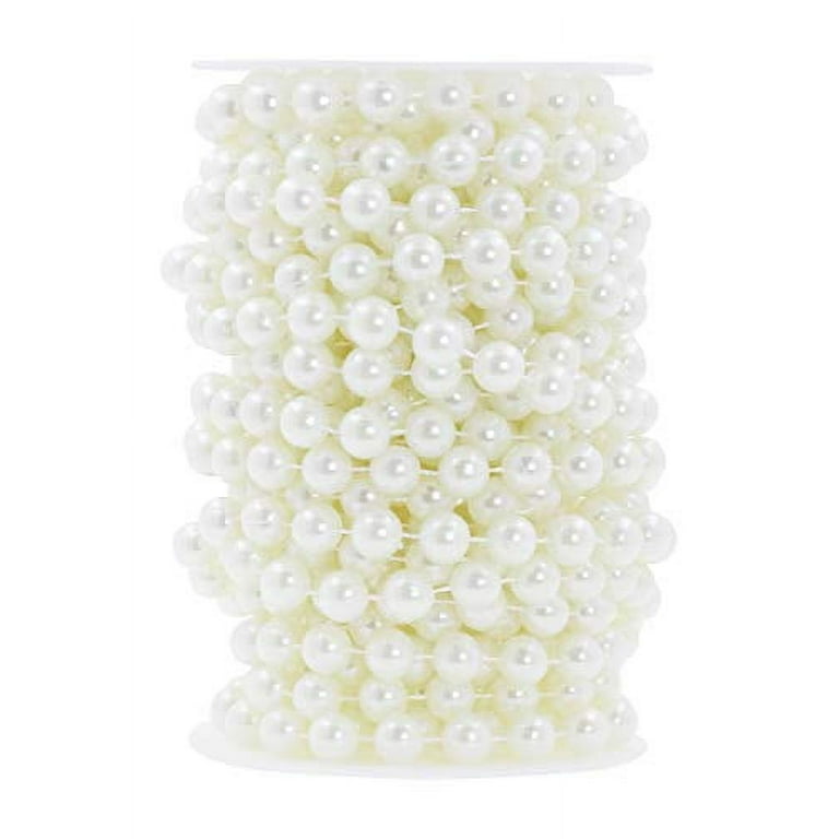 Mandala Crafts Faux Pearl Beads Garland Pearl Bead Roll String Strand for Wedding, Decorating, Trees, Crafts - Ivory White / 6mm 27 Yards