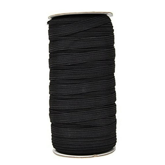 Mandala Crafts Flat Elastic Band, Braided Stretch Strap Cord Roll for Sewing and Crafting; 3/8 inch 10mm 50 Yards Black