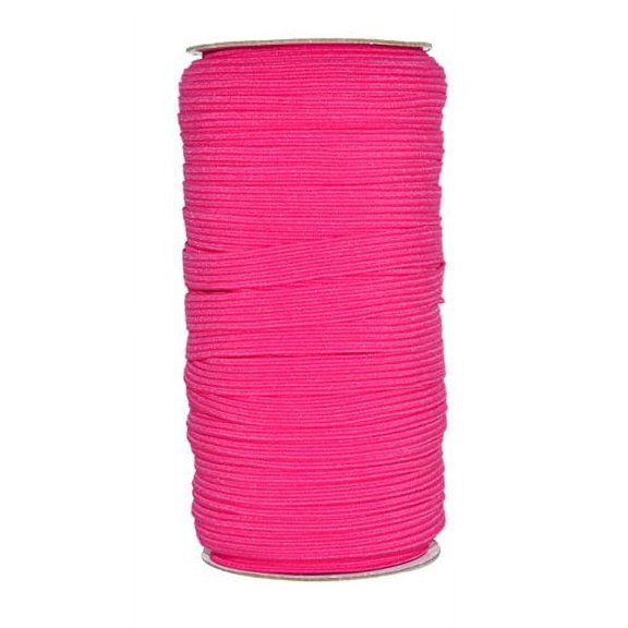 Mandala Crafts Flat Elastic Band, Braided Stretch Strap Cord Roll for Sewing and Crafting; 3/8 inch 10mm 50 Yards Hot Pink
