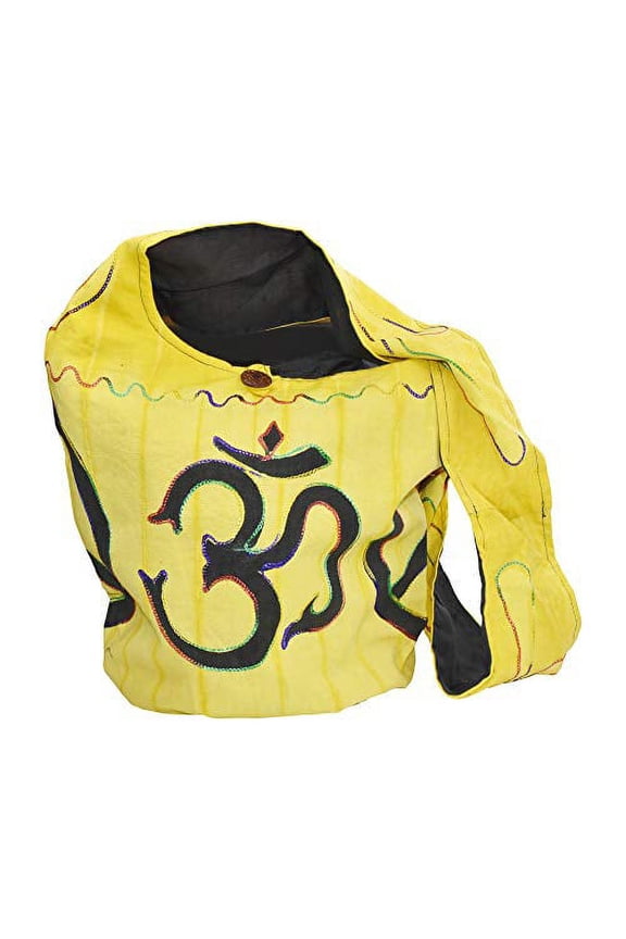 Hippie Bag - Boho Bag - Hobo Hippie Purse - Indie Style Hippie Crossbody Bag - Bohemian Sling Shoulder Bag Bright Yellow Om