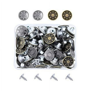  20 Sets Replacement Jean Buttons 20mm Combo Copper Tack Buttons  Replacement Kit with Rivets and Metal Base in Plastic Storage Box
