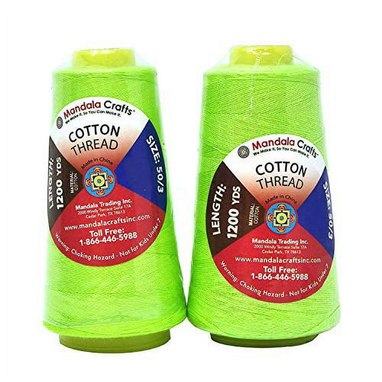 Mandala Crafts Mercerized Cotton Thread - Quilting Thread - All Purpose  Thread for Sewing Machine Serger Embroidery 50WT 50S/3 1200 X 2 Yards Lime  Green 