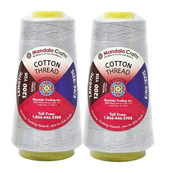 Mandala Crafts Mercerized Cotton Thread - Quilting Thread - All Purpose Thread for Sewing Machine Serger Embroidery 50WT 50S/3 1200 X 2 Yards Silver