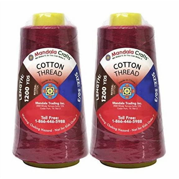 Mandala Crafts Mercerized Cotton Thread for Sewing Machine Hand Sewing - 50WT Cotton Cone Sewing Thread - 50S/2 Machine Quilting Thread Cotton Embroidery Thread