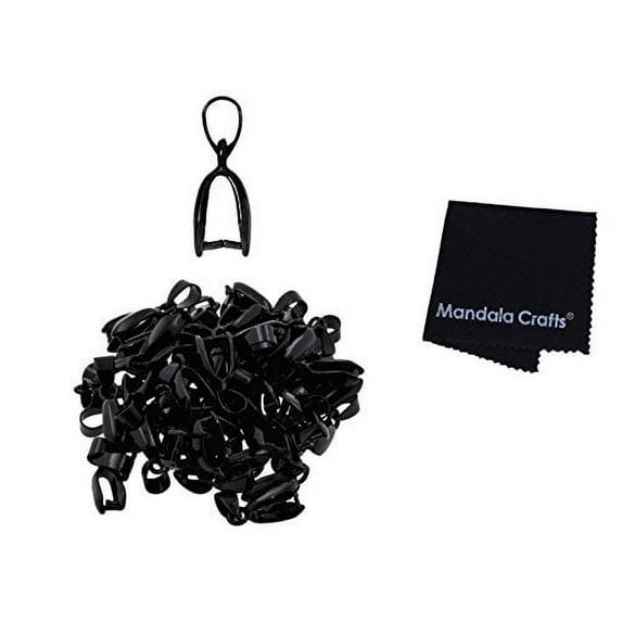 Mandala Crafts Metal Pinch Bail, Pendant Connector, Dangle Charm Clasp Clip for Jewelry Making; 50 PCs Finding Kit (Black, 6 x 17mm)