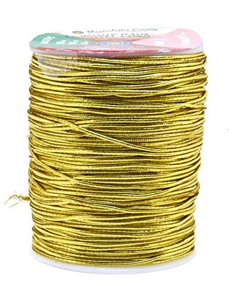 Mandala Crafts Metallic Cord Tinsel String Rope for Ornament Hanging,  Decorating, Gift Wrapping, Crafting; Elastic 1mm 109 Yards, Light Gold 